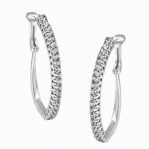 14 Karat White Gold 1 CTTW Diamond Hoop Earrings 
