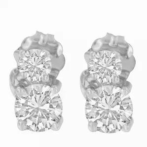 14 Karat White Gold 3/4 CTTW Round Cut Diamond Earrings 