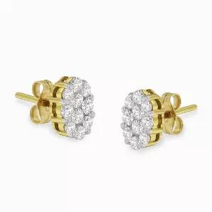 18 Karat Yellow Gold 1ct. Total Diamond Weight Flower Diamond Stud Earrings 