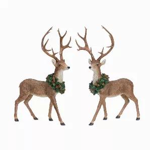 Deer w/Wreath (Set of 2) 16"L x 28"H, 17"L x 28.5"H Resin
