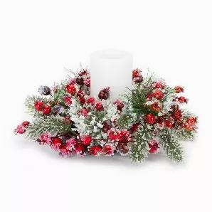 Iced Pine and Berry Candle Ring (Set of 6) 12"D Plastic (Fits a 4" Candle)