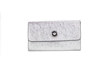 Versace Small Metallic Silver Lamb Leather Evening Clutch