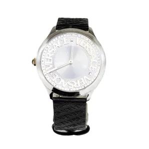 Versace 38mm Silver Logo Halo Dial Embossed Leather Watch