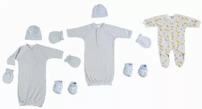 Bambini Preemie Boys Gowns, Sleep-n-Play, Caps, Mittens and Booties - 8 Piece Set