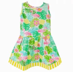 AnnLoren Little Big Girls Pink Flamingo Palm Tree Kids Swing Tropical Dress Spring Summer