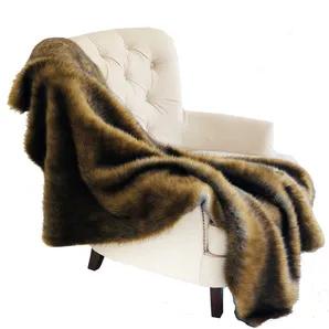 Plutus Brown and Grey Wild Grizzly Bear Faux Fur Luxury Throw