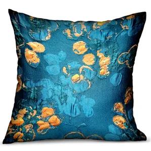 Plutus Bronze Blossom Blue Floral Luxury Throw Pillow
