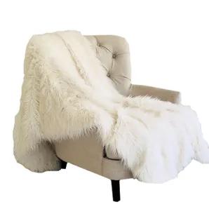 Plutus Off-White Mongolian Faux Fur Luxury Throw