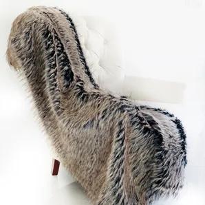 Plutus Foxy Brown Gray Plush Handmade Luxury Faux Fur Throw